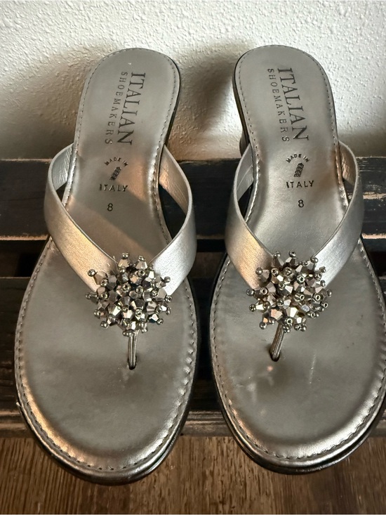 Italian Shoemakers Shoes - Italian Shoemakers Silver Jeweled Thong Sandals
